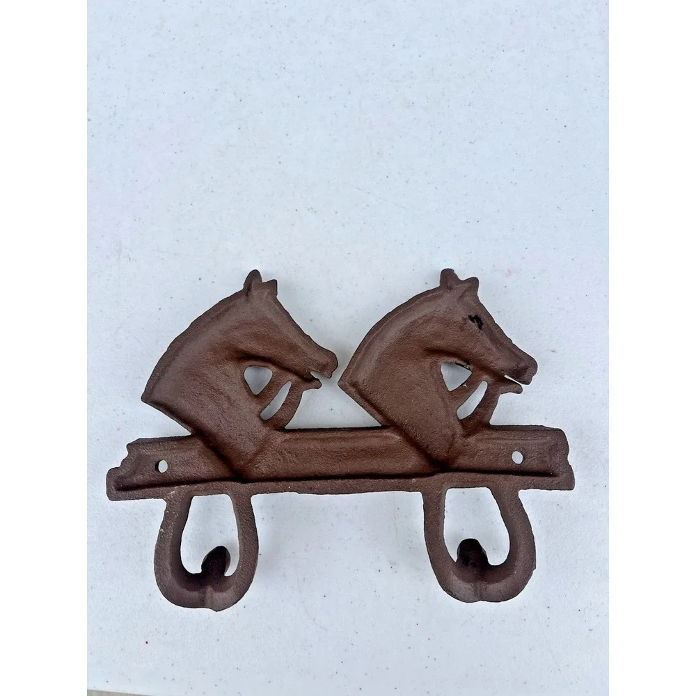 Vintage Cast Iron Coat Hook Pegs Horse Country Western Wall Hang Equestrian